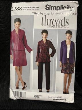 Simplicity Pattern 2288 
Threads 
Skirt Jacket Pants Knit Cardigan Sizes 20W-28W